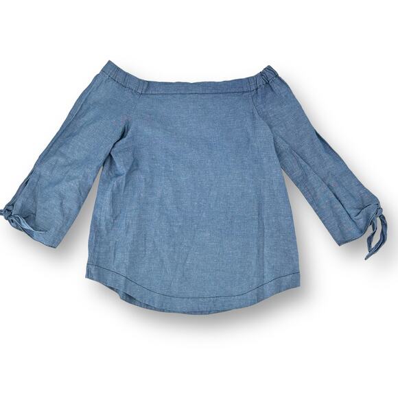 Free People Show Some Shoulder Chambray Denim Look Long Sleeve Shirt Size Small - Picture 1 of 8